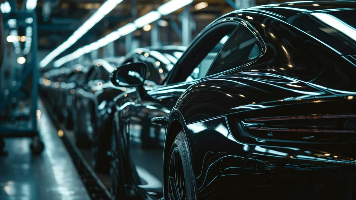 Close-up of black sports cars lined up in a row