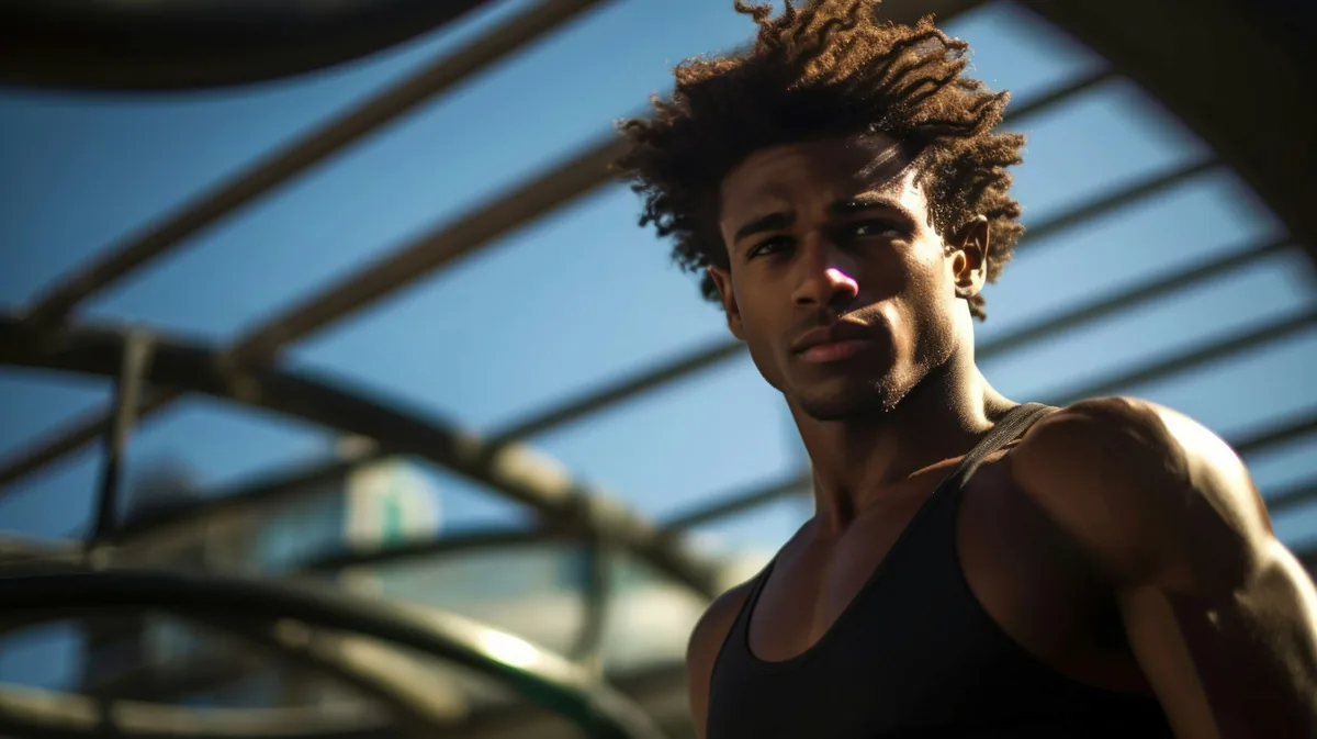 A young man with curly hair standing under a glass roof