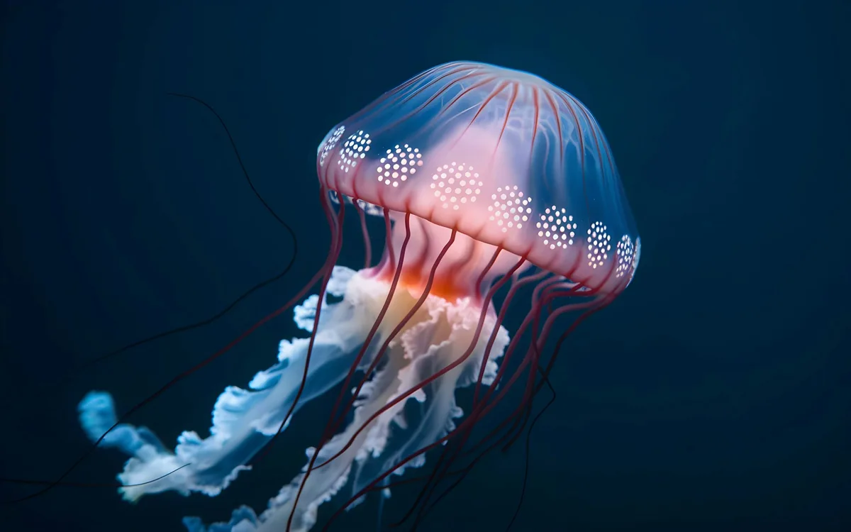 A jellyfish drifting in deep blue water