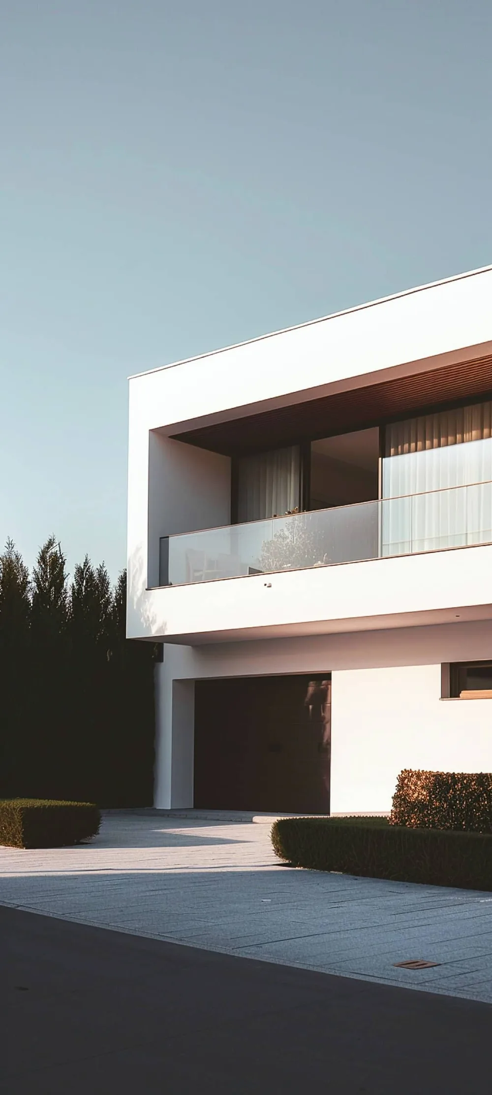 The exterior of a modern white villa