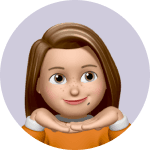 Illustrated portrait of a person with long auburn hair in an orange top
