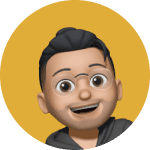 Illustrated portrait of a person with dark hair and glasses on a yellow background